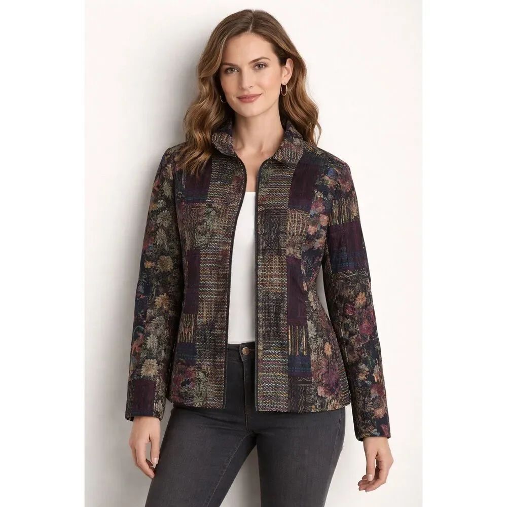 Coldwater Creek Tapestry Jacket Womens L Floral Patchwork NWT
